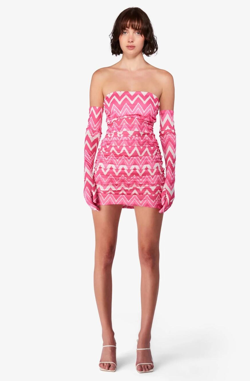 NWOT Revolve Miscreants Pink Aztec Cupid Mini Dress & Gloves Size UK 10 / US 4